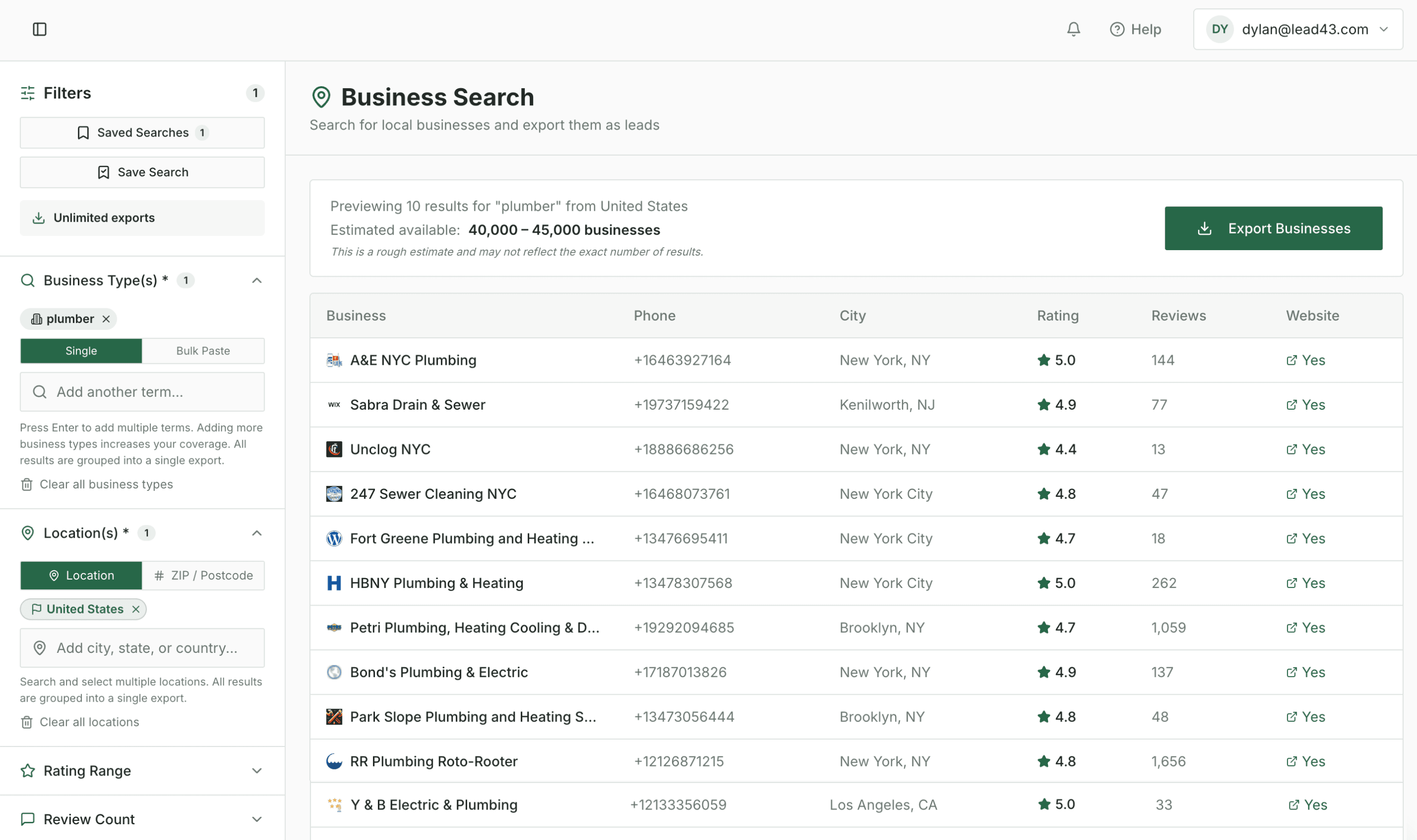 LocalPipe Business Search interface